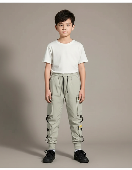 Pantalon Cargo Gris-vert Ample Multipoches Enfant - Kaki Polyester