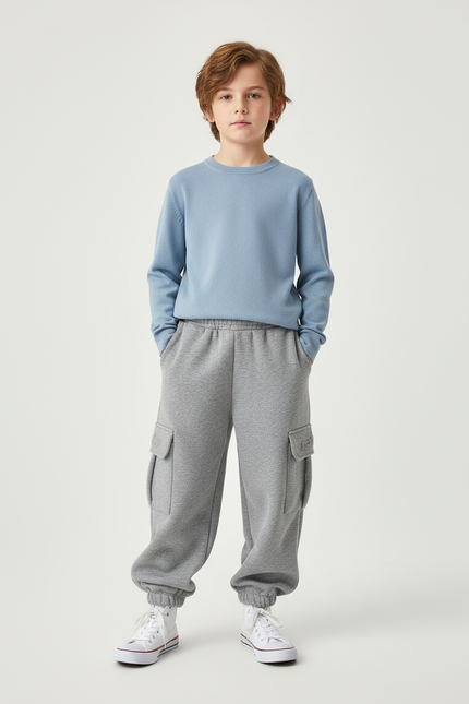 Pantalon Cargo Gris Ample Molleton Poches Enfant