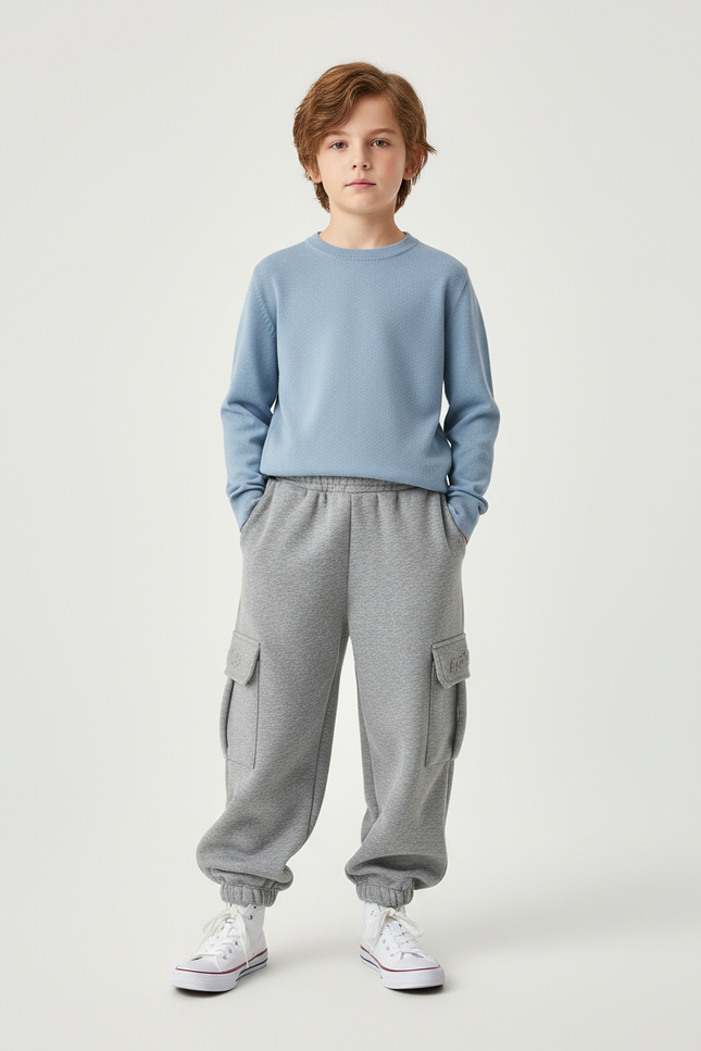 Pantalon Cargo Gris Ample Molleton Poches Enfant