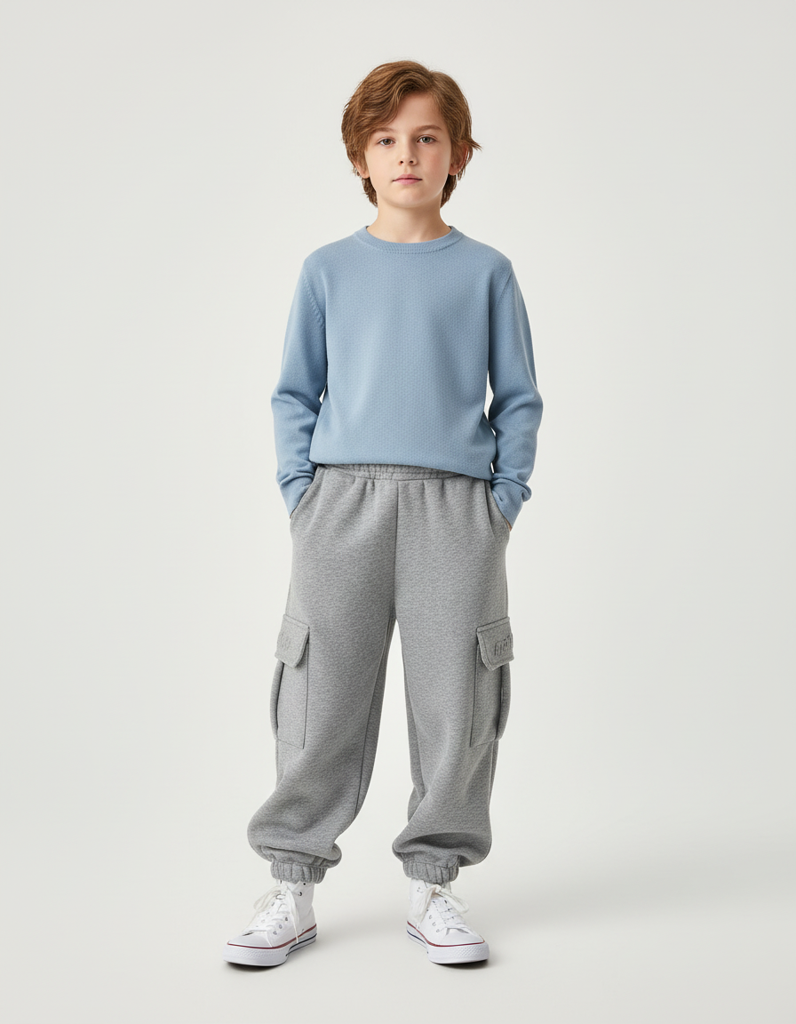 Pantalon Cargo Gris Ample Molleton Poches Enfant