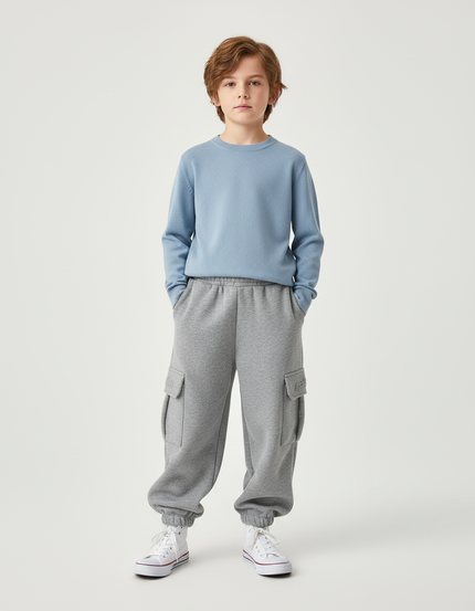 Pantalon Cargo Gris Ample Molleton Poches Enfant