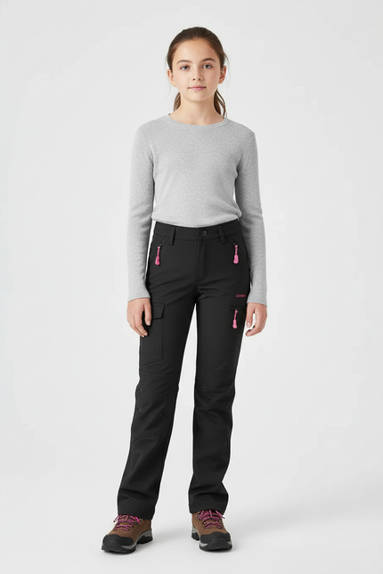 Pantalon Cargo Noir Technique Multipoches Fille Randonnée - Polyester