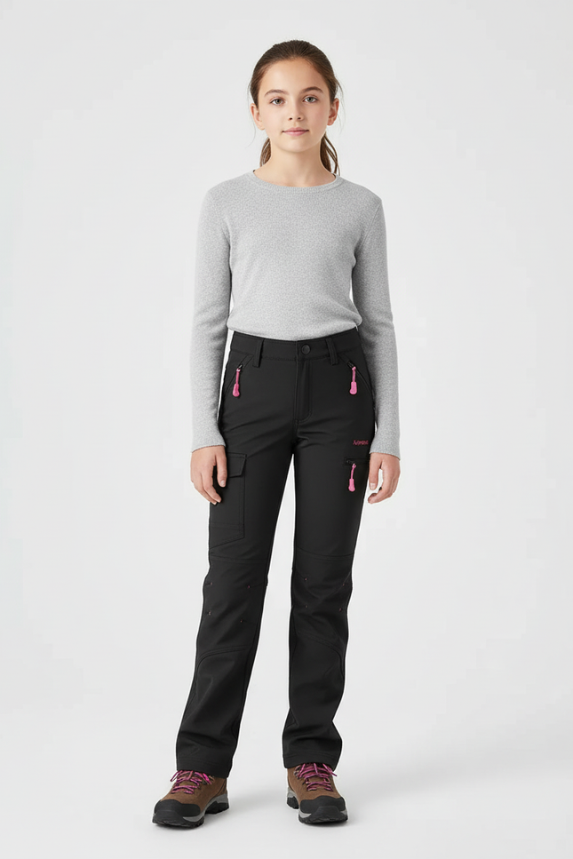 Pantalon Cargo Noir Technique Multipoches Fille Randonnée - Polyester
