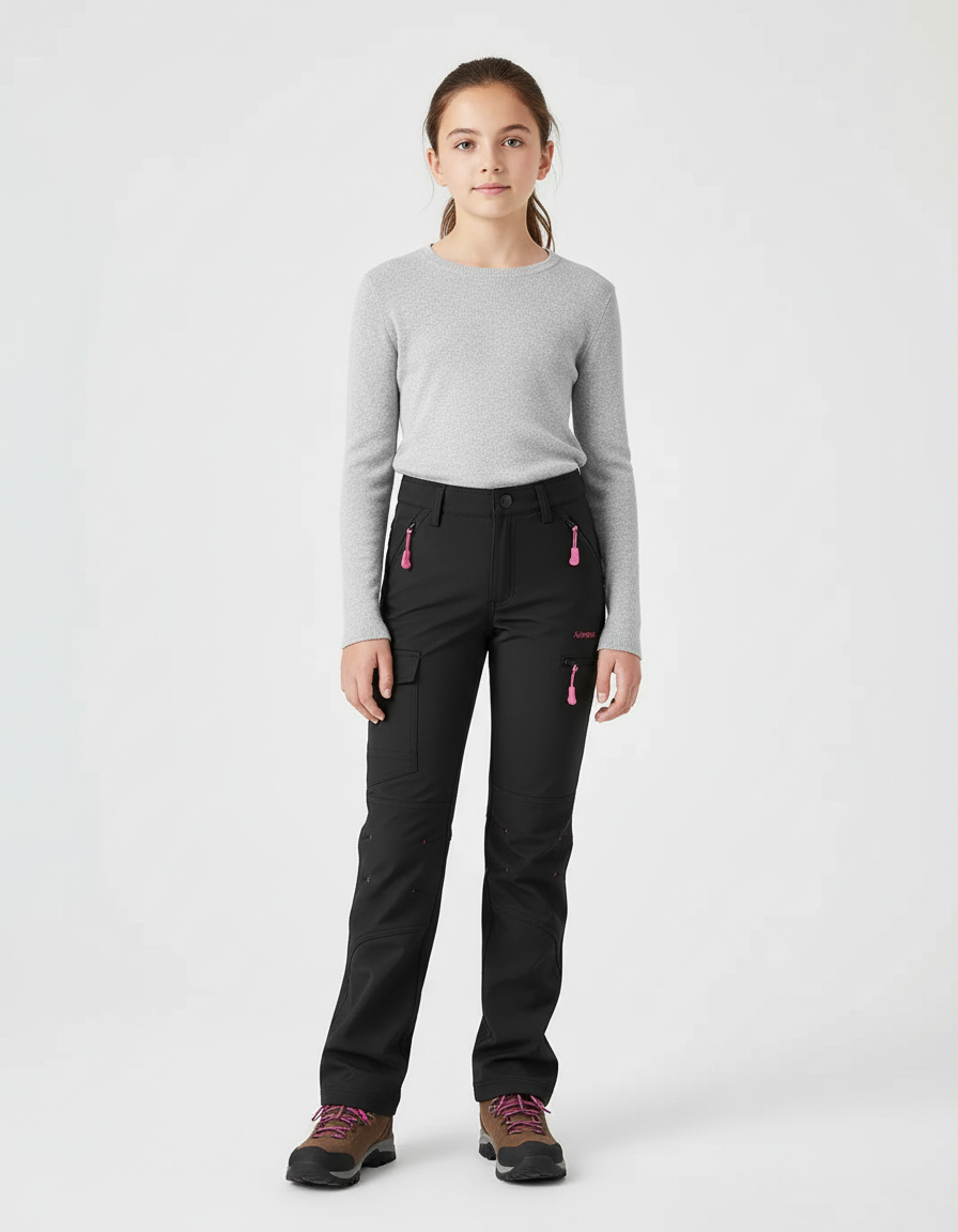 Pantalon Cargo Noir Technique Multipoches Fille Randonnée - Polyester
