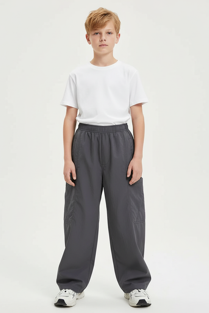 Pantalon Cargo Gris Ample Décontracté Enfant Sport Coton - Polyester