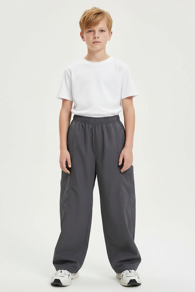 Pantalon Cargo Gris Ample Décontracté Enfant Sport Coton - Polyester