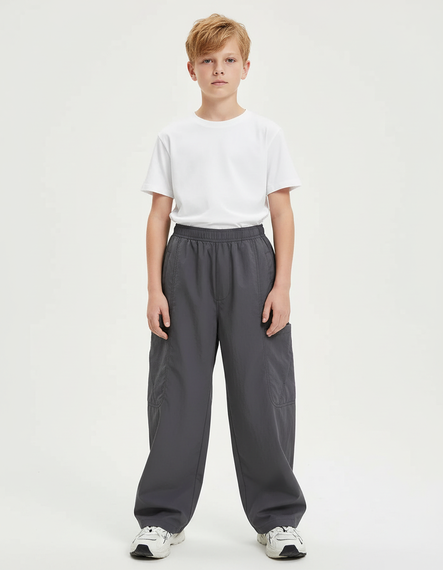 Pantalon Cargo Gris Ample Décontracté Enfant Sport Coton - Polyester