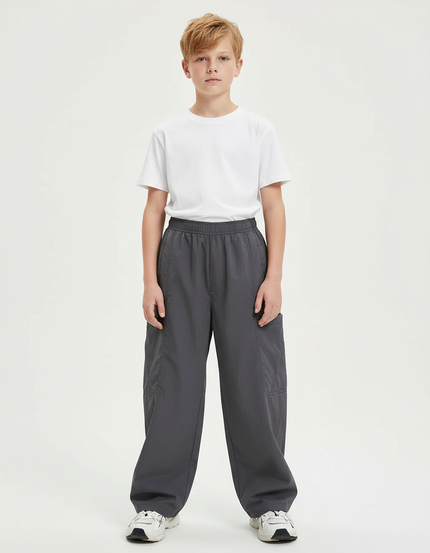 Pantalon Cargo Gris Ample Décontracté Enfant Sport Coton - Polyester