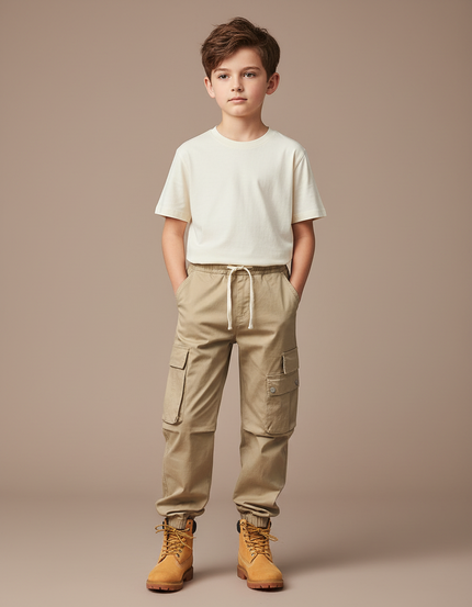 Pantalon Cargo Beige Ample Multipoches Coton Enfant