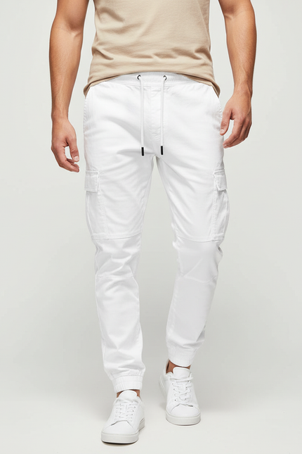 Pantalon Cargo Blanc Homme Cordon Élastique Jogger - Gabardine