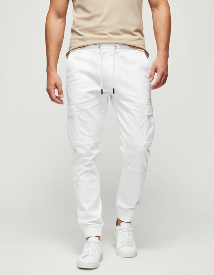 Pantalon Cargo Blanc Homme Cordon Élastique Jogger - Gabardine