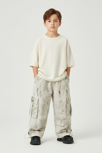 Pantalon Cargo Ample Imprimé Multipoches Garçon Décontracté - Toile