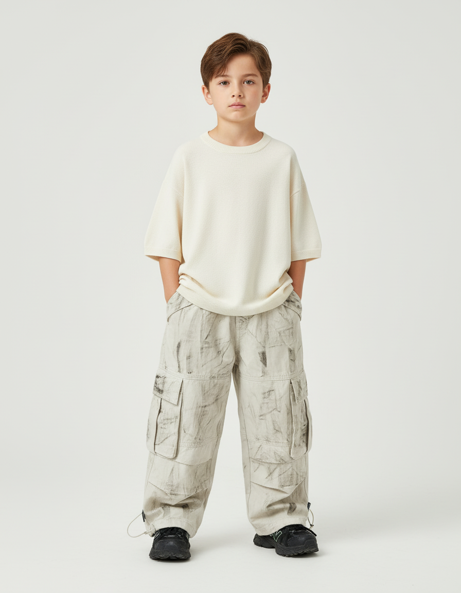 Pantalon Cargo Ample Imprimé Multipoches Garçon Décontracté - Toile