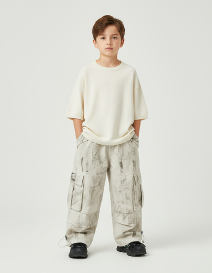 Pantalon Cargo Ample Imprimé Multipoches Garçon Décontracté - Toile