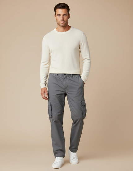 Pantalon Cargo Gris Droit Décontracté Multipoches Coton
