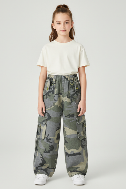 Pantalon Cargo Camouflage Ample Poches Enfant - Multicolore Jean