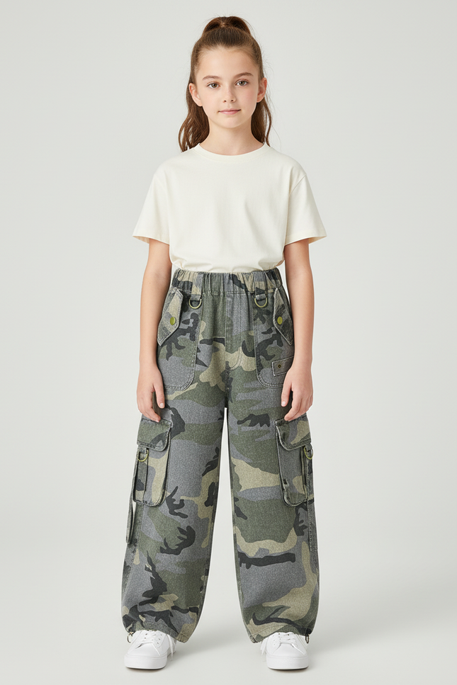 Pantalon Cargo Camouflage Ample Poches Enfant - Multicolore Jean