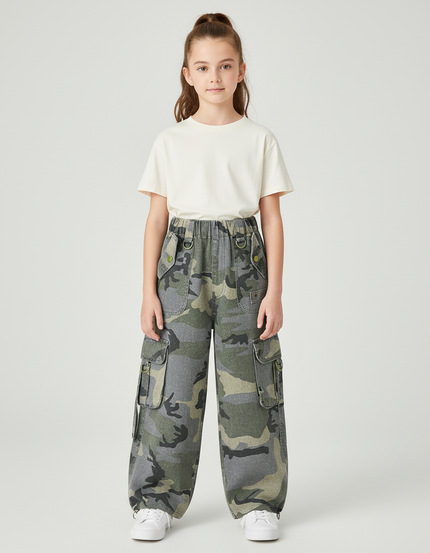 Pantalon Cargo Camouflage Ample Poches Enfant - Multicolore Jean
