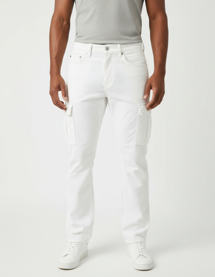 Pantalon Cargo Blanc Côtelé Slim Poches Multiples Homme - Cordé