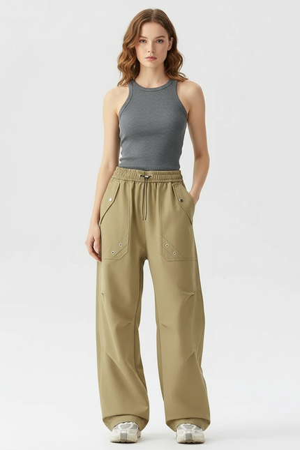 Pantalon Cargo Kaki Ample Décontracté Fluide Femme - Polyester