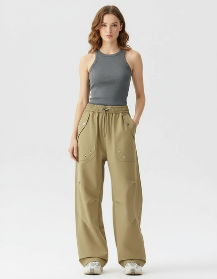 Pantalon Cargo Kaki Ample Décontracté Fluide Femme - Polyester