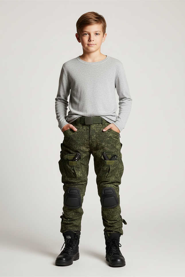 Pantalon Cargo Camouflage Militaire Tactique Multipoches Genouillères - Vert Toile
