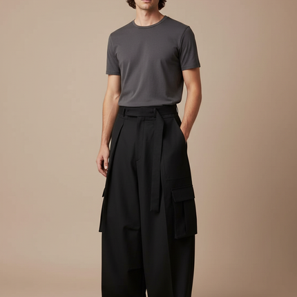 Pantalon Cargo Taille Haute - Noir Gabardine