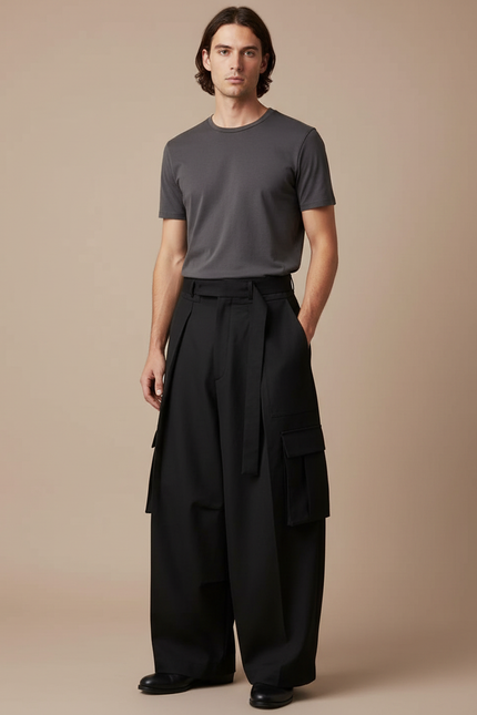 Pantalon Cargo Taille Haute - Noir Gabardine