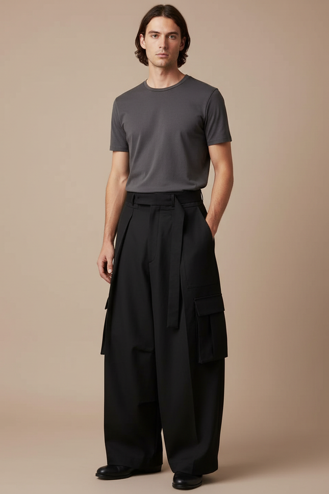 Pantalon Cargo Taille Haute - Noir Gabardine