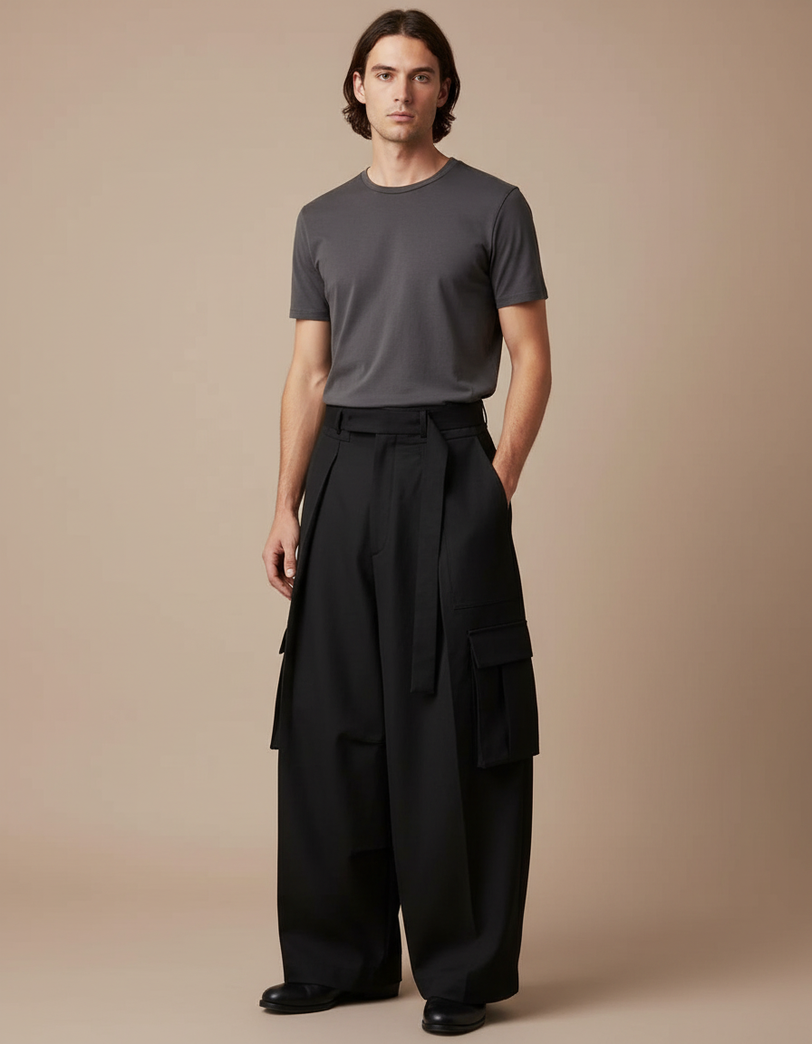 Pantalon Cargo Taille Haute - Noir Gabardine