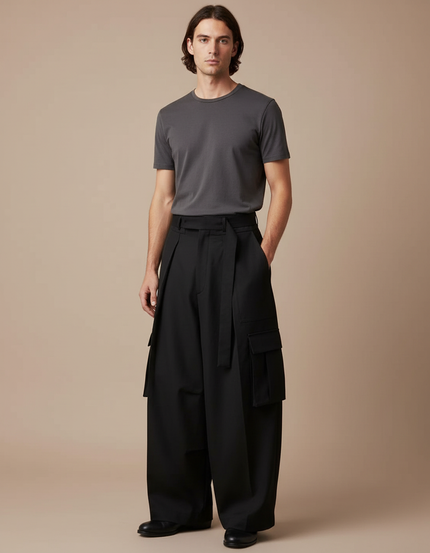 Pantalon Cargo Taille Haute - Noir Gabardine