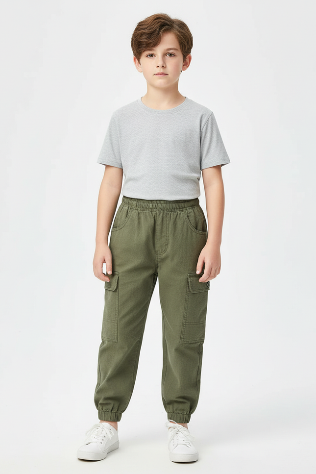 Pantalon Cargo Vert Kaki Coton Jogger Enfant