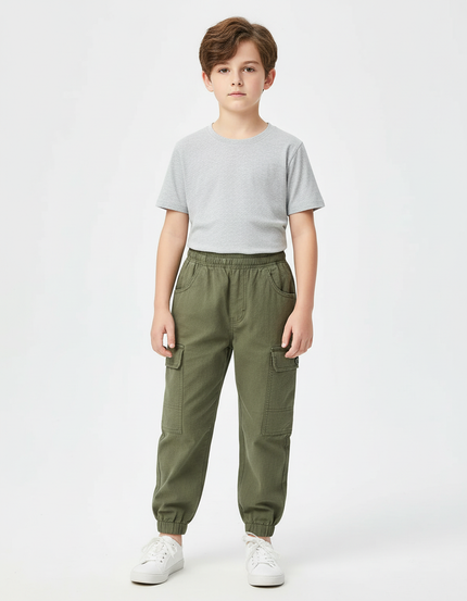 Pantalon Cargo Vert Kaki Coton Jogger Enfant