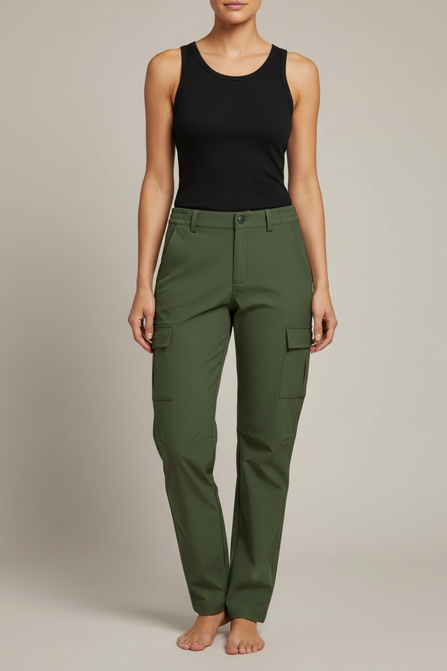 Pantalon Cargo Vert Kaki Femme Décontracté Poches - Polyester