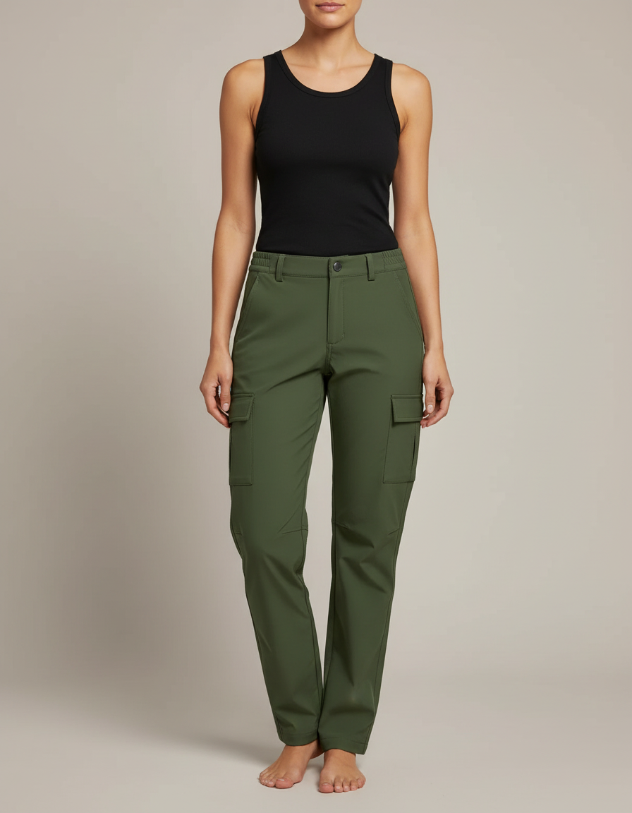 Pantalon Cargo Vert Kaki Femme Décontracté Poches - Polyester