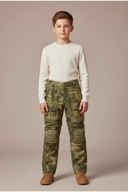 Pantalon Cargo Camouflage Militaire Genouillères Intégrées Enfant - Multicolore Toile
