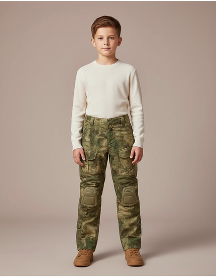 Pantalon Cargo Camouflage Militaire Genouillères Intégrées Enfant - Multicolore Toile