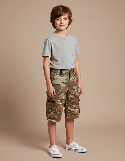 Pantalon Cargo Camouflage Enfant Coupe Droite Multi-Poches - Multicolore Coton