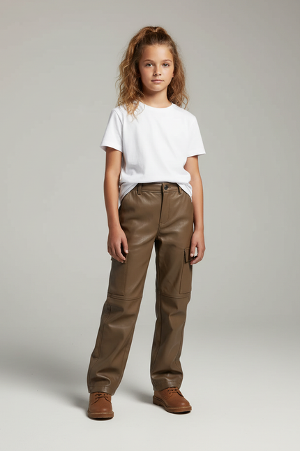 Pantalon Cargo En Cuir - Kaki