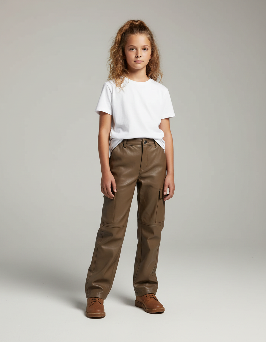 Pantalon Cargo En Cuir - Kaki