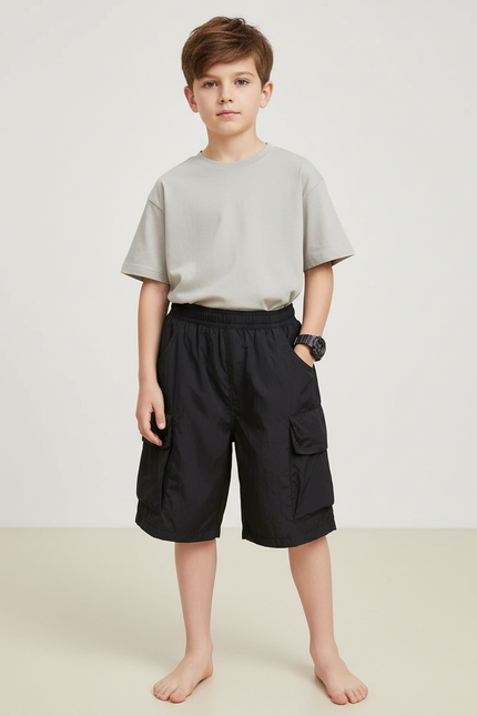 Pantalon Cargo Noir Décontracté Garçon Coton - Polyester