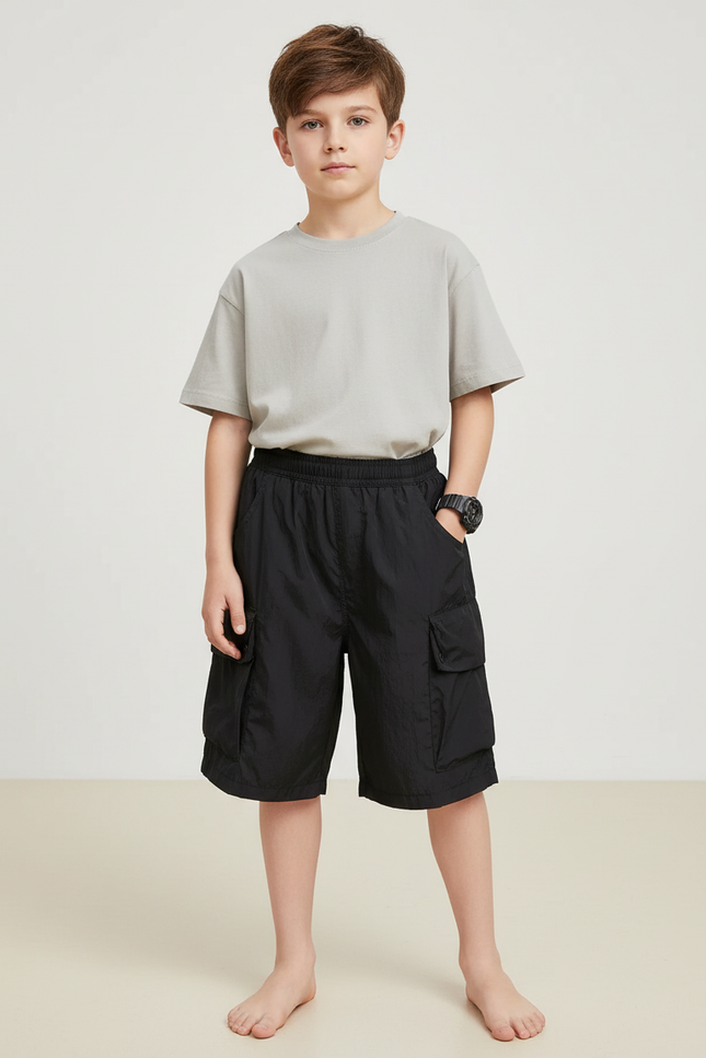 Pantalon Cargo Noir Décontracté Garçon Coton - Polyester