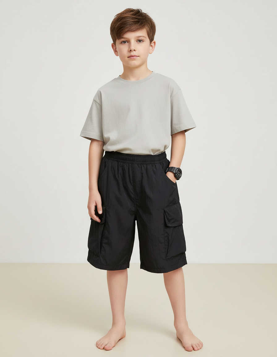 Pantalon Cargo Noir Décontracté Garçon Coton - Polyester
