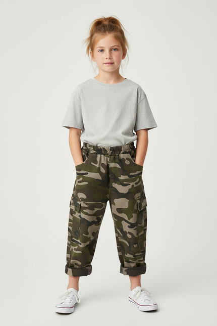 Pantalon Cargo Camouflage Enfant Ample Coton Multipoches - Imprimé