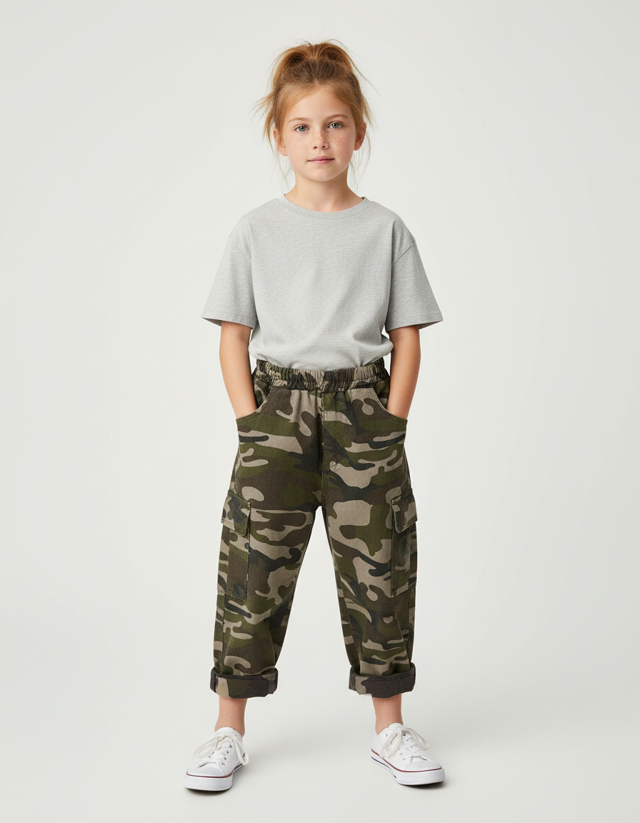 Pantalon Cargo Camouflage Enfant Ample Coton Multipoches - Imprimé