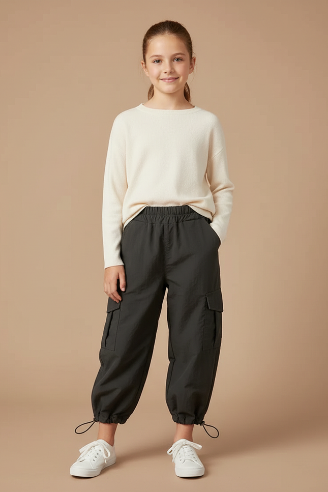 Pantalon Cargo Cropped - Kaki Polyester