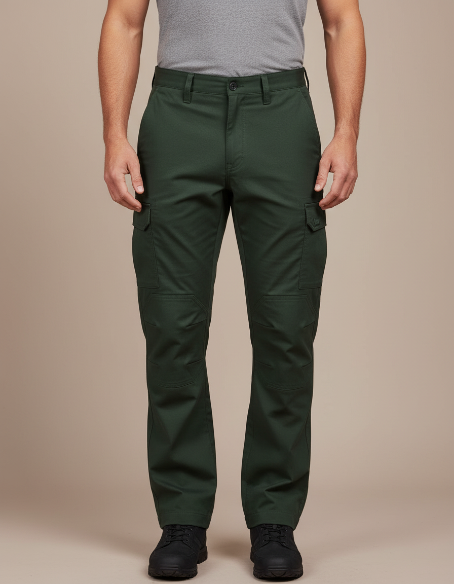 Pantalon Cargo Vert Militaire Homme Multi-Poches - Toile