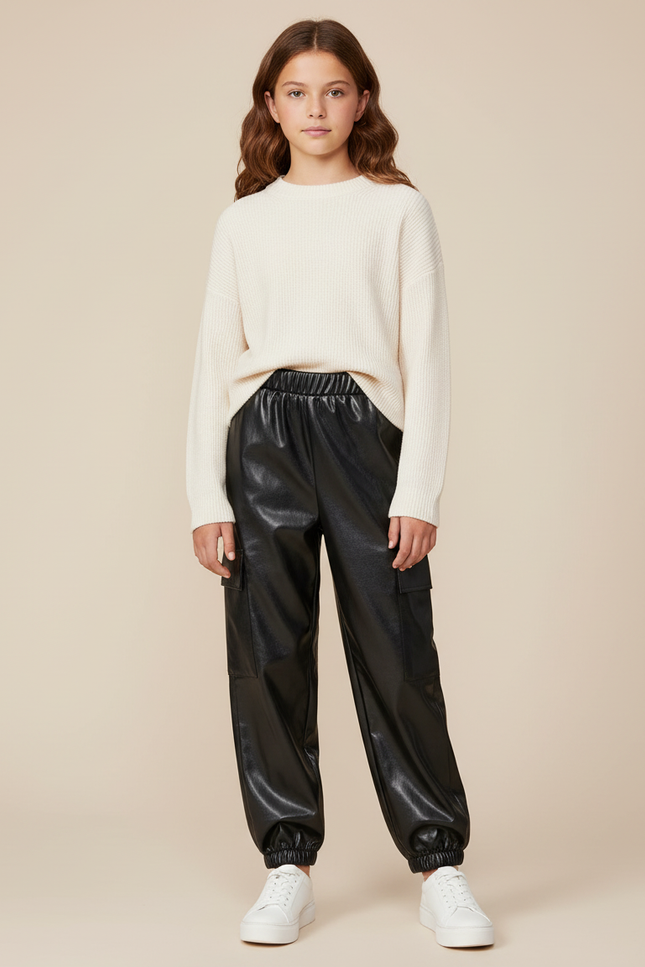Pantalon Cargo Simili Cuir - Noir