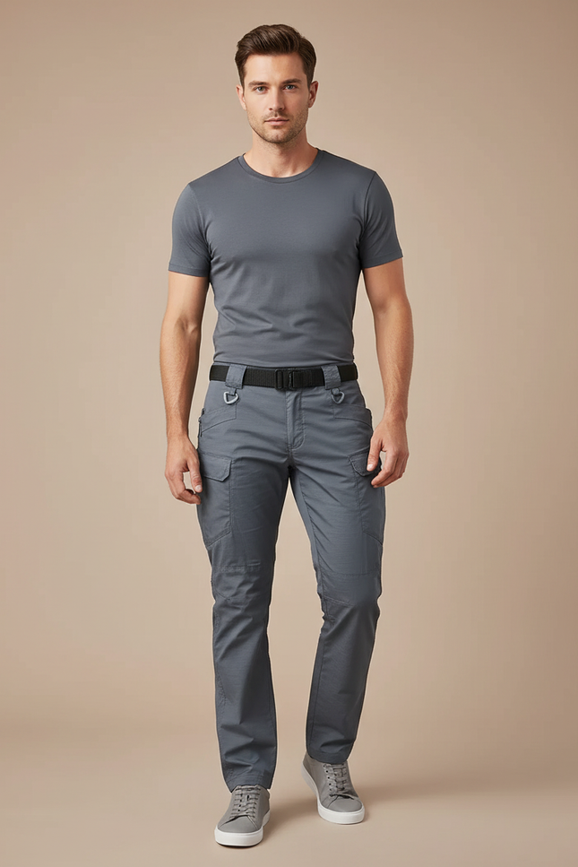 Pantalon Cargo Gris Homme Tactique Multipoches Décontracté - Polyester