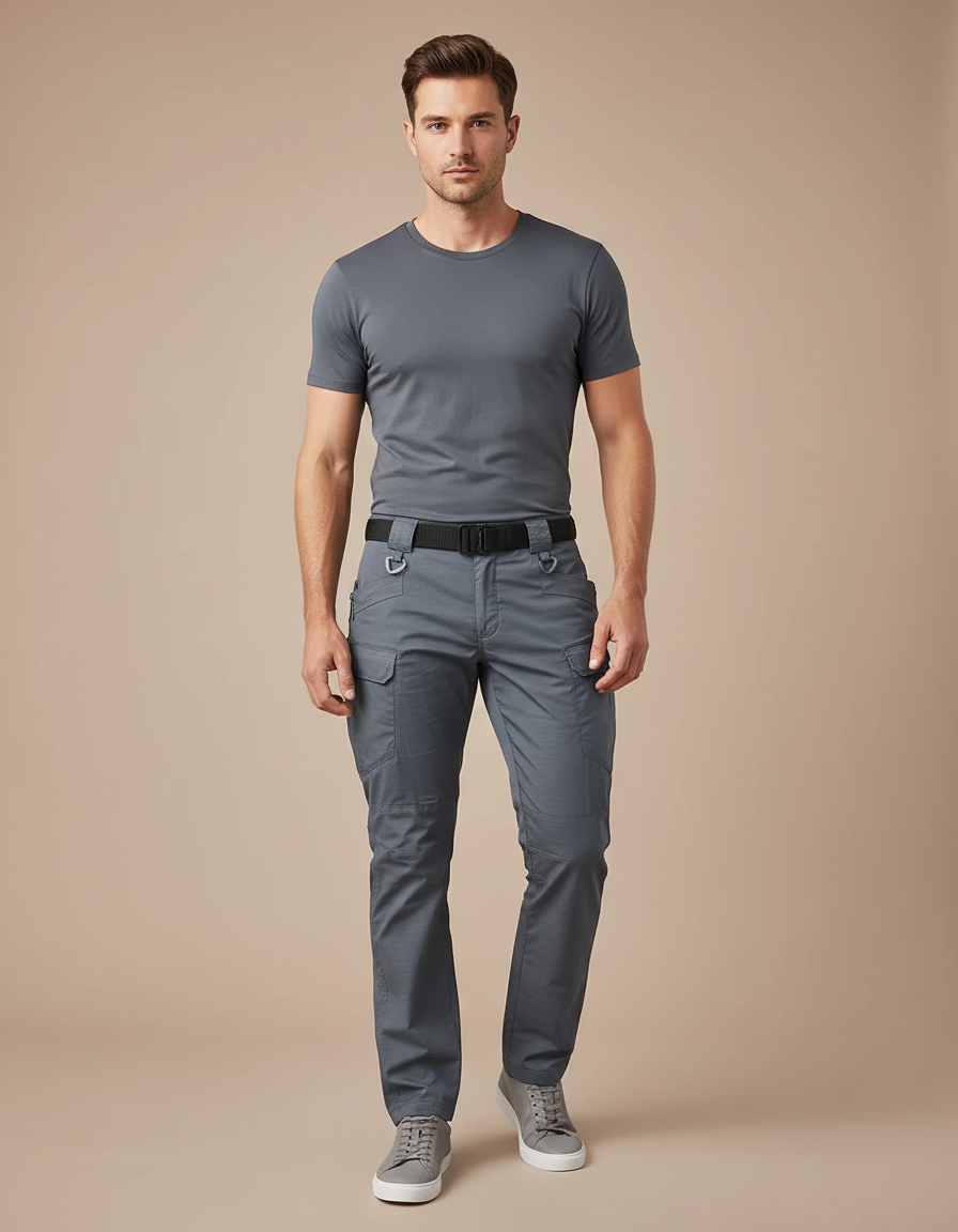 Pantalon Cargo Gris Homme Tactique Multipoches Décontracté - Polyester